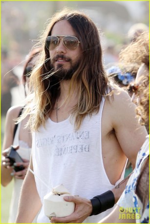 Jared Leto rocks Zebra Print Leggings at Coachella **USA ONLY**