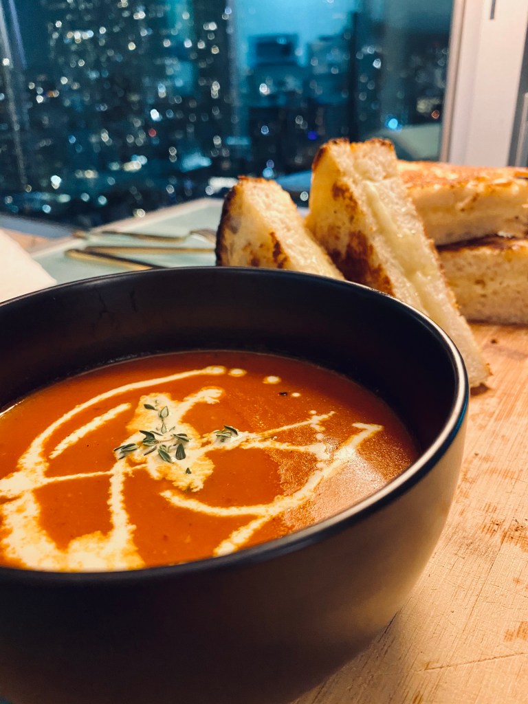 Bacon Tomato Soup with Gourmet Grilled Cheese! By BeautyBeyondBones #comfortfood #healthyfood #bacon #soup #edrecovery #cheese #yum #food 