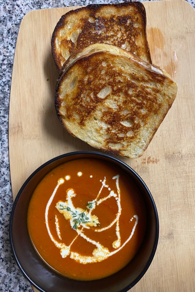 Bacon Tomato Soup with Gourmet Grilled Cheese! By BeautyBeyondBones #comfortfood #healthyfood #bacon #soup #edrecovery #cheese #yum #food 