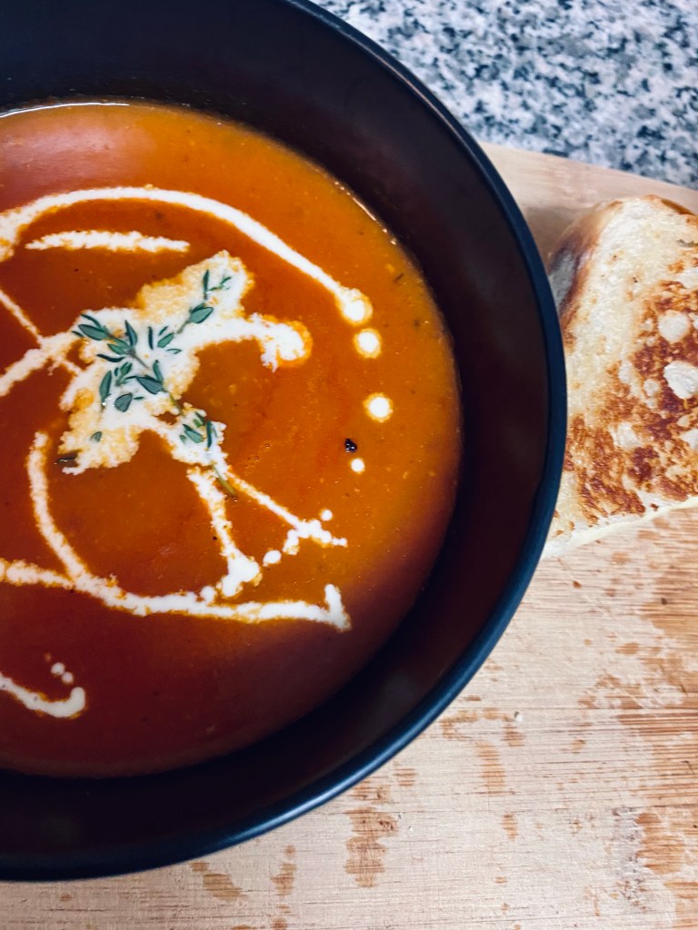 Bacon Tomato Soup with Gourmet Grilled Cheese! By BeautyBeyondBones #comfortfood #healthyfood #bacon #soup #edrecovery #cheese #yum #food 