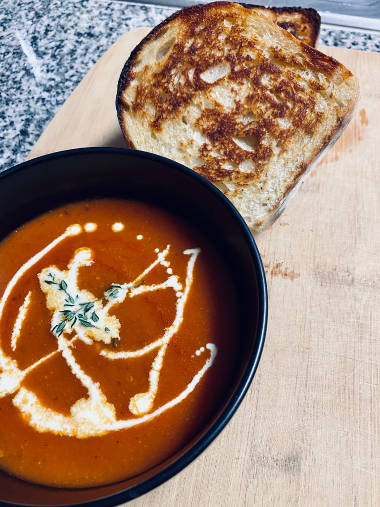 Bacon Tomato Soup with Gourmet Grilled Cheese! By BeautyBeyondBones #comfortfood #healthyfood #bacon #soup #edrecovery #cheese #yum #food 