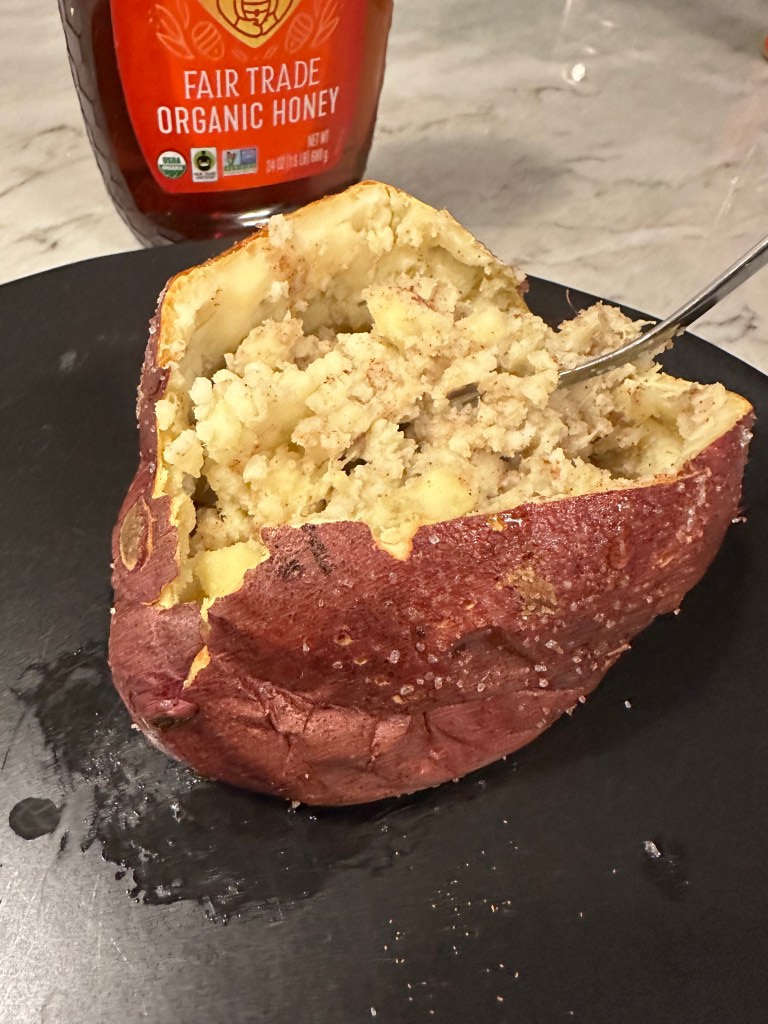 WARNING: This sweet potato recipe is ADDICTING! You can have all the delicious flavors of Thanksgiving on the table in a snap. And I BET you have all three ingredients already! #food #cooking #glutenfree #vegetarian #healthyfood #yum #recipe #paleo #sweetpotato #dinner