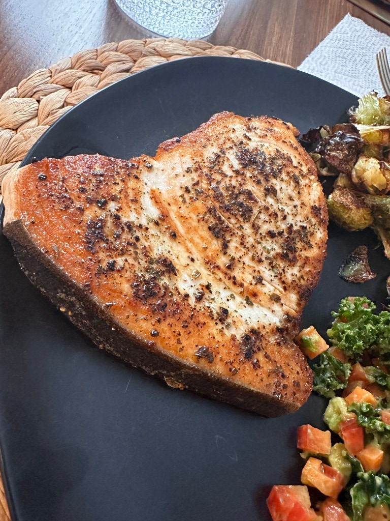 Think you don't like Swordfish?? THINK AGAIN! This melt in your mouth recipe is my new favorite dinner! Crispy outside and tender, juicy inside! YUM! #cooking #fish #glutenfree #keto #lowcarb #food #dinner #yum #paleo #specificcarbohydratediet