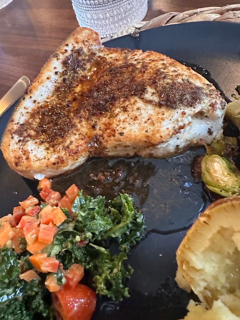 Think you don't like Swordfish?? THINK AGAIN! This melt in your mouth recipe is my new favorite dinner! Crispy outside and tender, juicy inside! YUM! #cooking #fish #glutenfree #keto #lowcarb #food #dinner #yum #paleo #specificcarbohydratediet