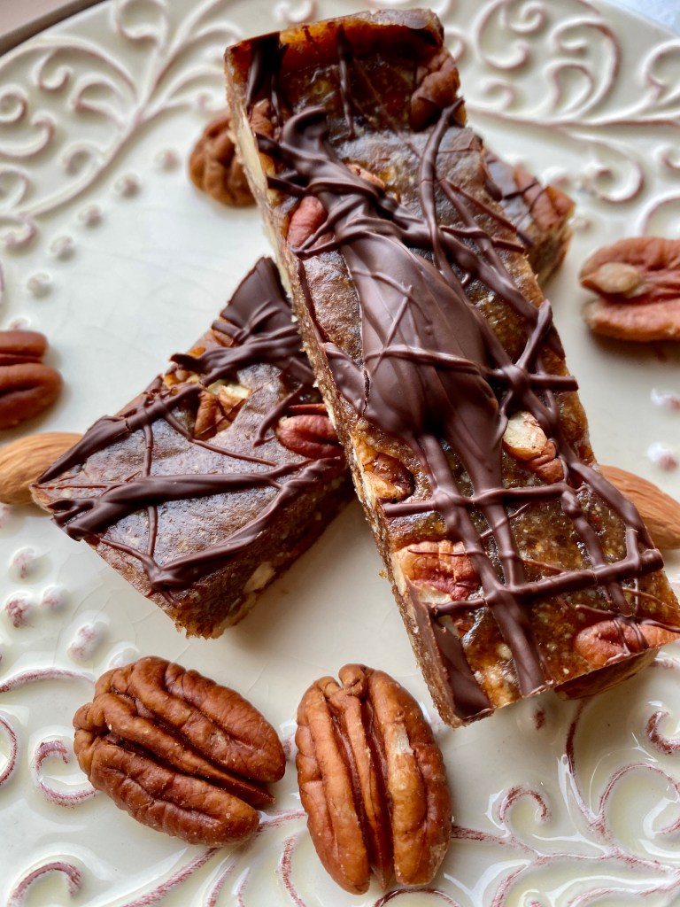 Chocolate Turtle Bars by BeautyBeyondBones #food #dessert #glutenfree #vegan #paleo #raw #healthyfood #edrecovery #chocolate 