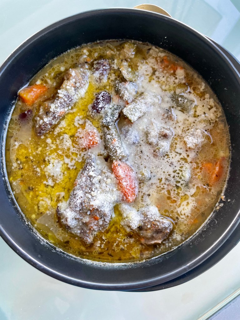 Hearty comfort food at its finest! Beef Stew! Except make it #keto! Hunks of hearty beef and cozy veggies in a delicious creamy broth! A cool weather recipe you’ll crave again and again! #cooking #recipe #glutenfree #paleo #healthy #lowcarb #beef #fall #winter 