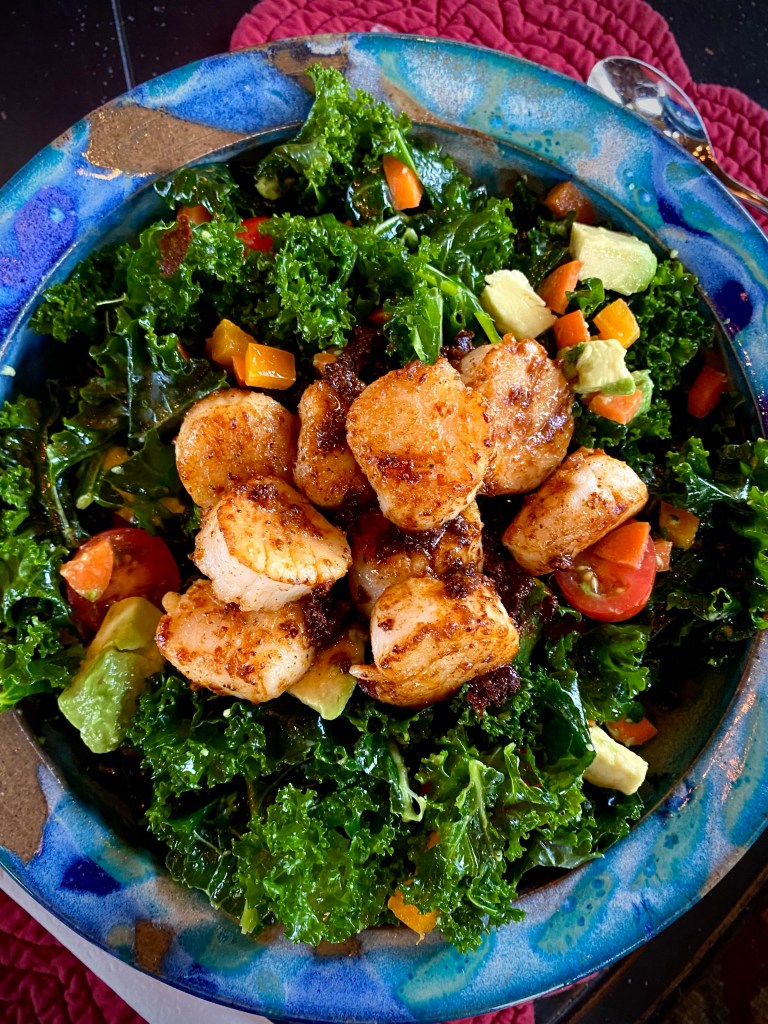 An irresistibly delicious seafood #salad! My Spicy Scallop Kale Salad is packed with #protein, healthy fats and is outrageously delicious! It's #keto and gluten free! #food #glutenfree #recipe #paleo #lowcarb #healthy #healthyfood  