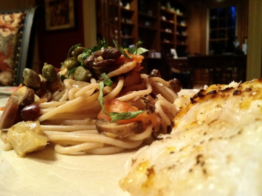 Italian Artichoke Pasta with Broiled Hake Fish by BeautyBeyondBones #cooking #food #glutenfree #paleo #foodie #edrecovery