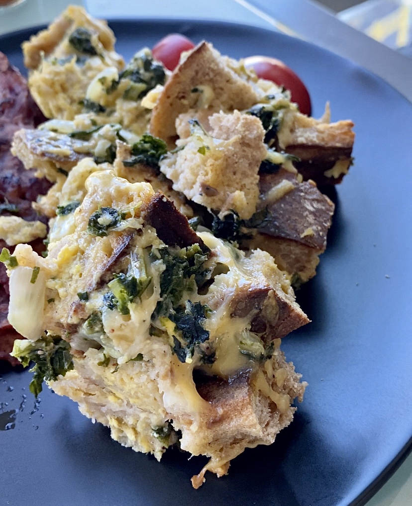 Spinach and Cheese Brunch Strata! by BeautyBeyondBones #food #brunch #recipes #vegetarian #breakfast #eggs #savory #edrecovery