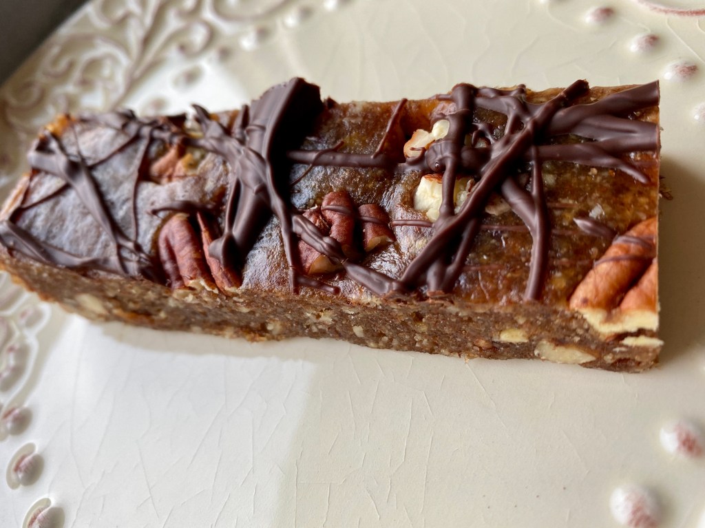Chocolate Turtle Bars by BeautyBeyondBones #food #dessert #glutenfree #vegan #paleo #raw #healthyfood #edrecovery #chocolate 