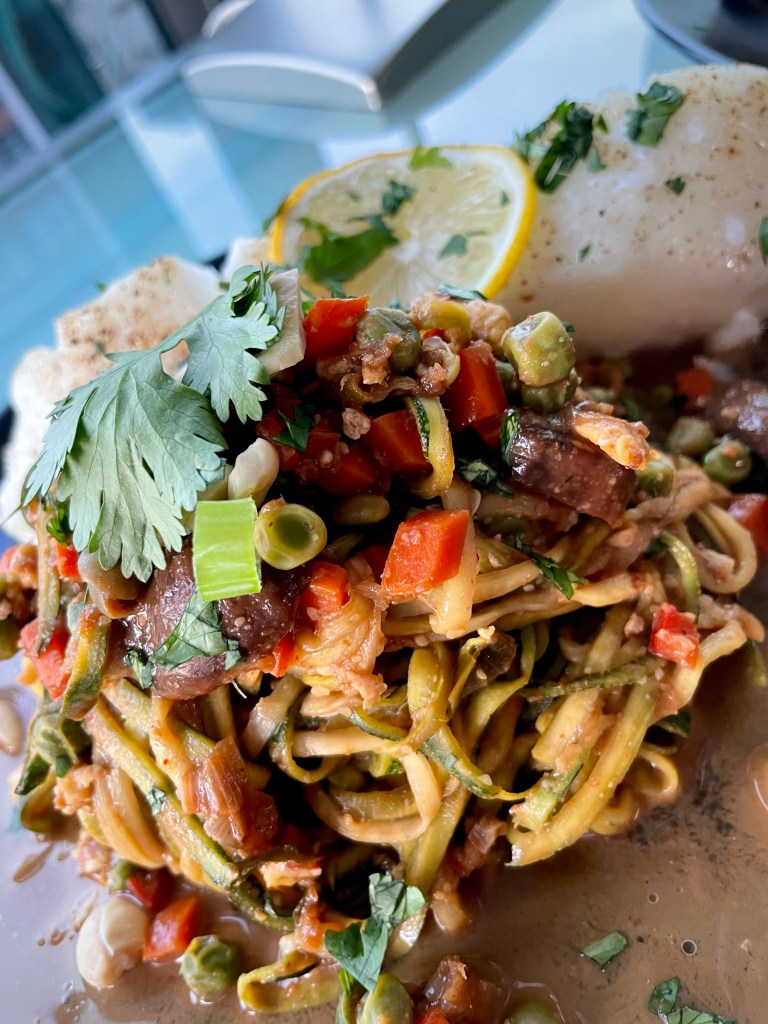 My Pad Thai recipe is outrageously delicious…and SECRETLY LOW CARB! That’s right! It uses half zucchini noodles and half brown rice noodles! (Or you have the option of being fully one or the other!) The sauce is out of this world too - it’s my favorite meal for a reason! #keto #glutenfree #lowcarb #dinner #healthyfood #healthyrecipes #food #dinner #edrecovery #recovery 