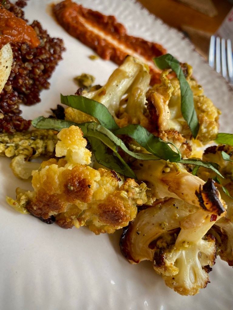 The most delicious seafood dinner! Pesto Sea Bass with Roasted Red Pepper Sauce! This gluten free #recipe is so fast and easy — and a family favorite! #food #dinner #food #cooking #glutenfree #keto #paleo #health #healthyfood 