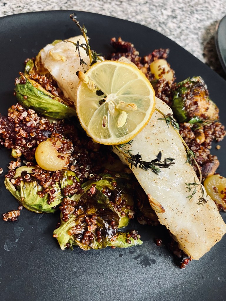 Halibut with Pistachio Quinoa Pilaf by BeautyBeyondBones #food #healthyfood #lent #dairyfree #glutenfree #keto #paleo