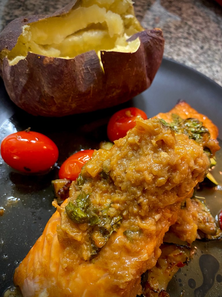 If you're not marinating your salmon, you're doing it wrong! This FLAVORFUL Ginger Lime Salmon has a secret ingredient...pineapple! It's a phenomenal #dinner your family will love! #cooking #food #salmon #seafood #fish #healthyfood #lowcarb #glutenfree #specificcarbdiet 