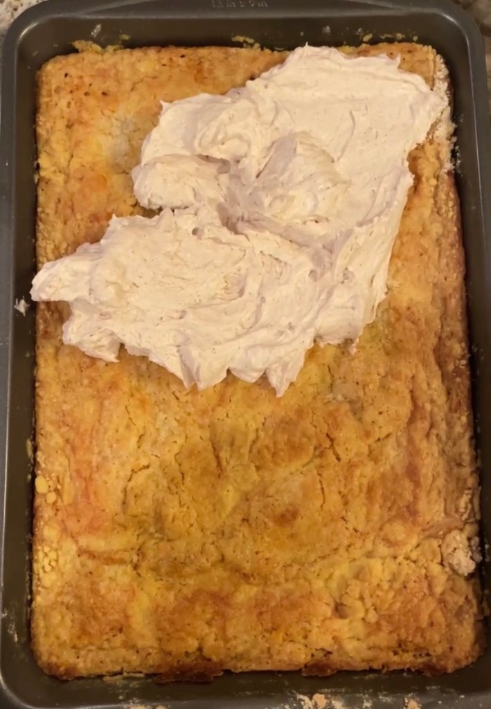 My mom’s famous #pumpkin #cake is outrageously #delicious and incredibly easy! It’s so light and creamy and just melts in your mouth! And it’s SO easy to make! It’s a glorified “dump cake!” #thanksgiving #recipe #dessert #baking #family #vegetarian #cooking 