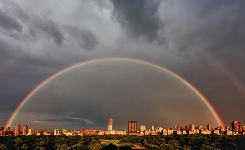 A double rainbow over New York City, - the Covid epicenter - was not only a gorgeous sight to behold, but a beautiful reminder of something more. #faith #catholic #christianity #covid #rainbow #recovery #edrecovery #god #life #nyc 