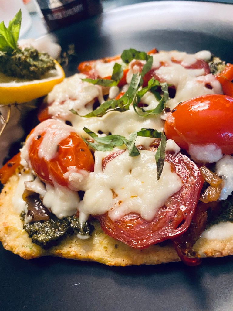 Keto Pesto Pizza! By BeautyBeyondBones #pizza #keto #glutenfree #grainfree #paleo #healthyfood #edrecovery #food
