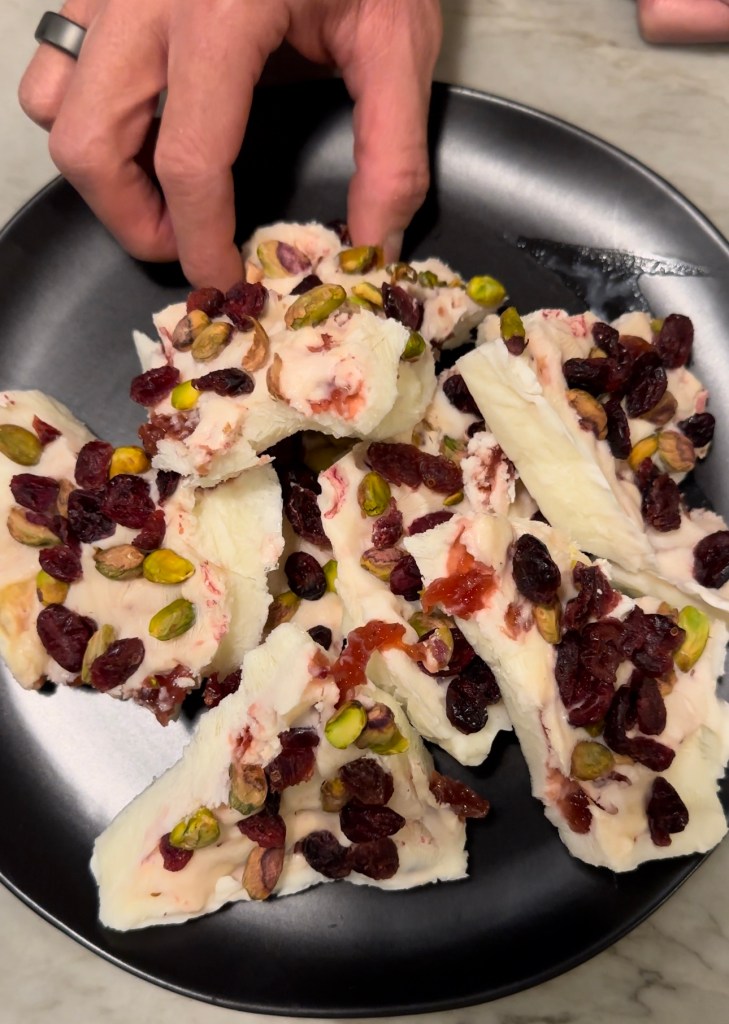 My Cranberry Pistachio Yogurt Bark is such a delicious, healthy snack that the whole family will love! High in protein and calcium, and higher in flavor! #glutenfree #recipe #healthy #food #snacks #cooking #family #recipe #yum #highprotein