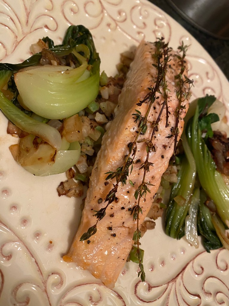 Thyme Roasted Salmon by BeautyBeyondBones #seafood #pescatarian #salmon #dinner #glutenfree #paleo #grainfree #food #edrecovery #cooking #healthyfood