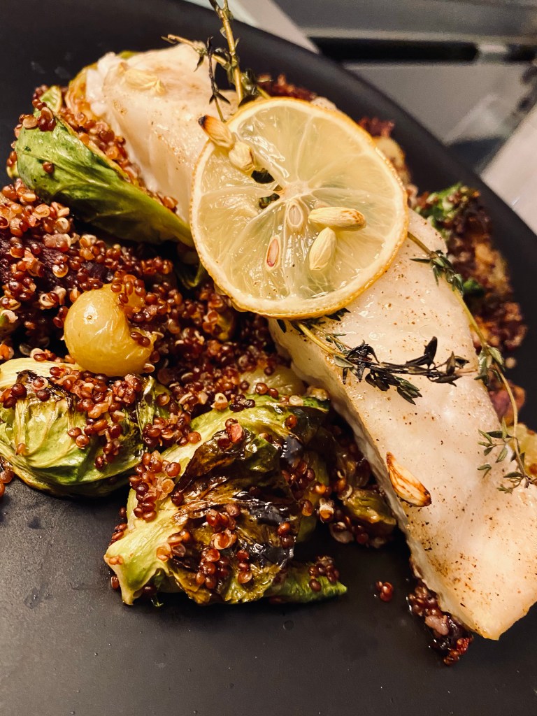 Halibut with Pistachio Quinoa Pilaf by BeautyBeyondBones #food #healthyfood #lent #dairyfree #glutenfree #keto #paleo