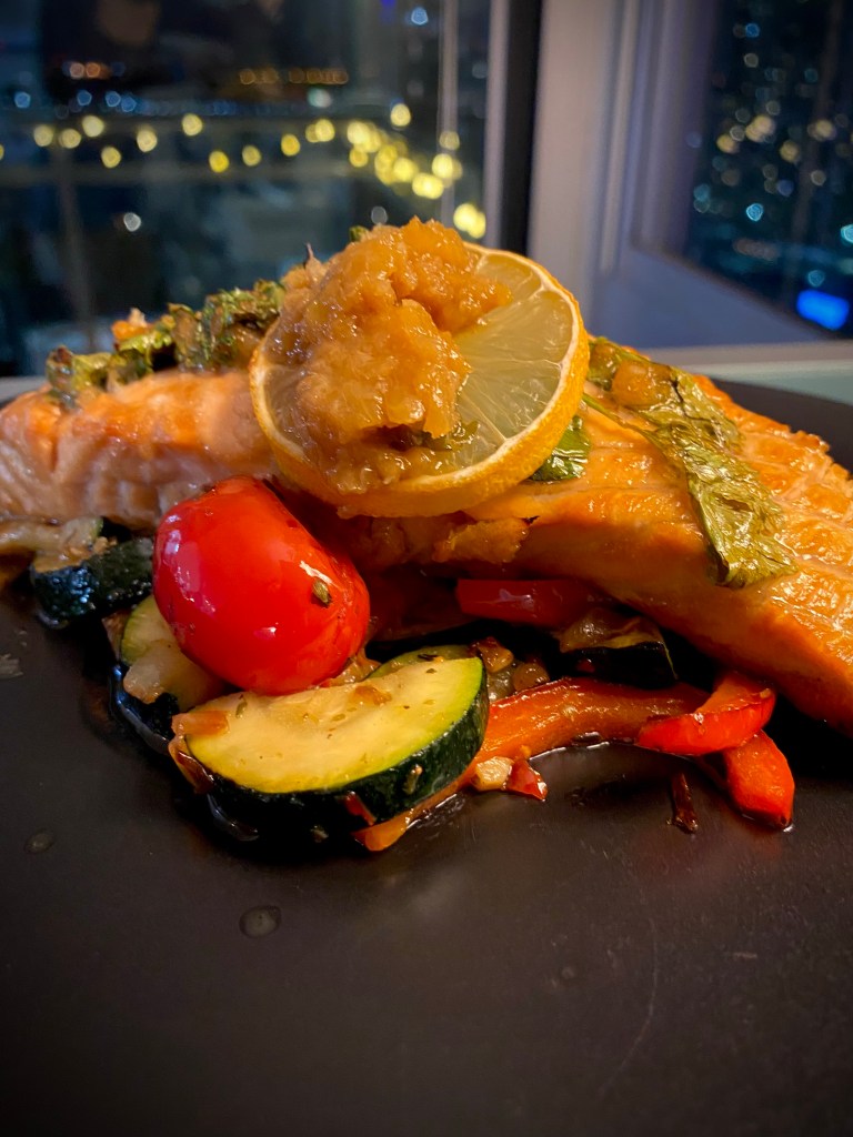 If you're not marinating your salmon, you're doing it wrong! This FLAVORFUL Ginger Lime Salmon has a secret ingredient...pineapple! It's a phenomenal #dinner your family will love! #cooking #food #salmon #seafood #fish #healthyfood #lowcarb #glutenfree #specificcarbdiet 