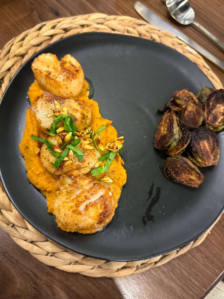 A GORGEOUS date night #dinner #recipe! Pan Seared Scallops with Herbed Butternut Squash Mash! This was the most delicious meals I've EVER had! Plus - it's Gluten Free, #Keto and Specific Carb Diet friendly! #food #cooking #glutenfree #lowcarb #specificcarbohydratediet #yum #scd