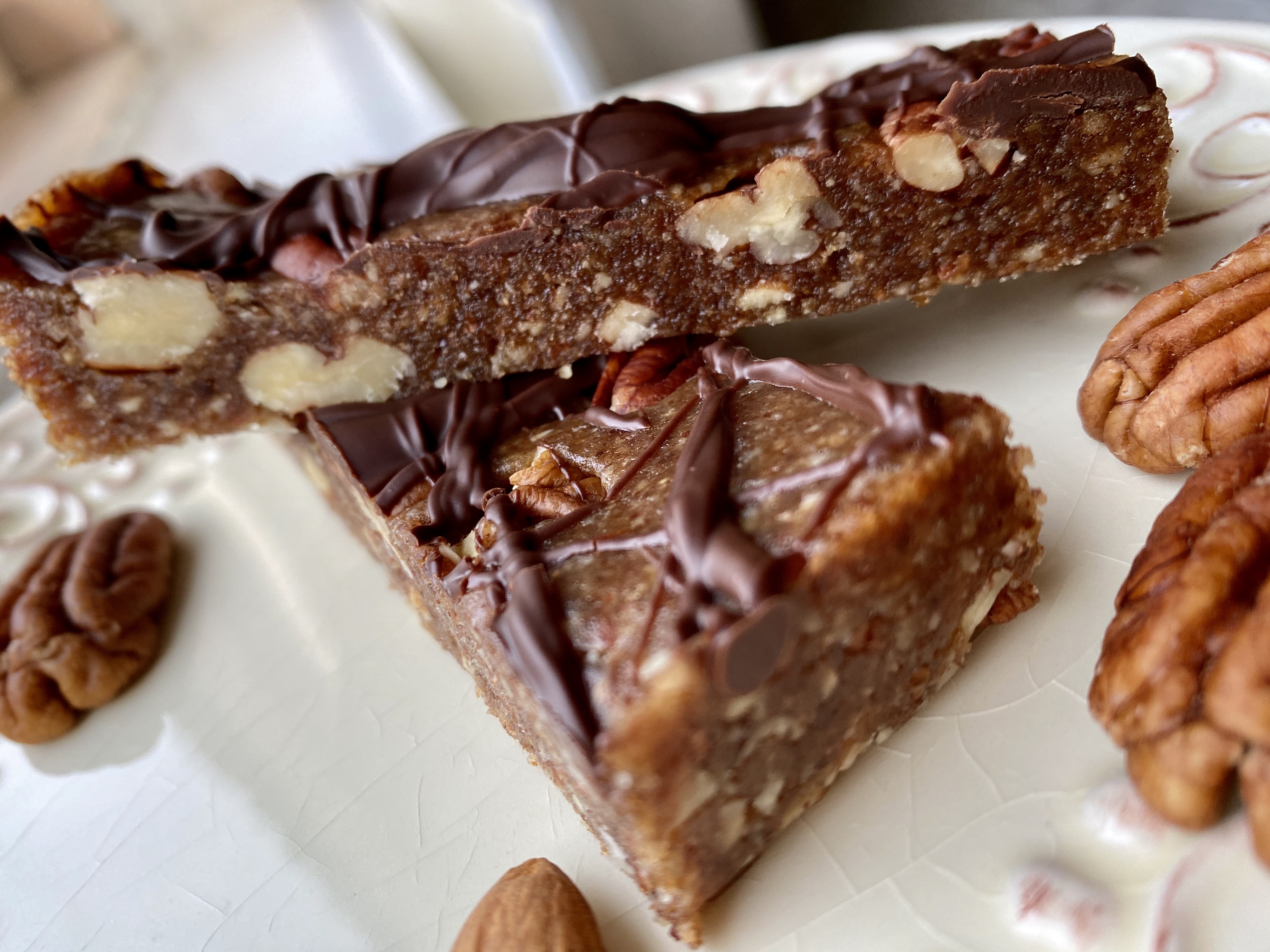 Chocolate Turtle Bars by BeautyBeyondBones #food #dessert #glutenfree #vegan #paleo #raw #healthyfood #edrecovery #chocolate 