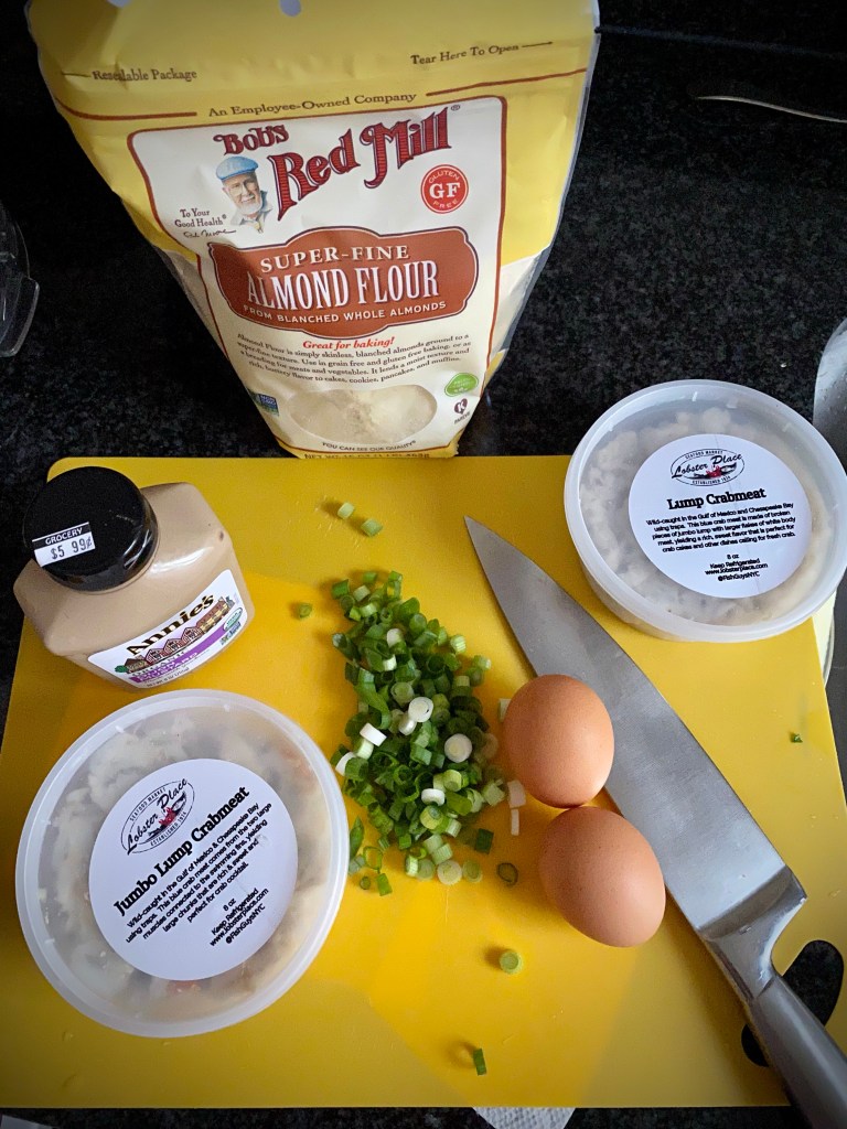 Gluten free crab cakes! Now that is music to my ears! These delicacies are protein packed and bursting with flavor! Make these tonight! #glutenfree #keto #lowcarb #paleo #healthyfood #dinner #food #recipe #grainfree #specificcarbohydratediet 