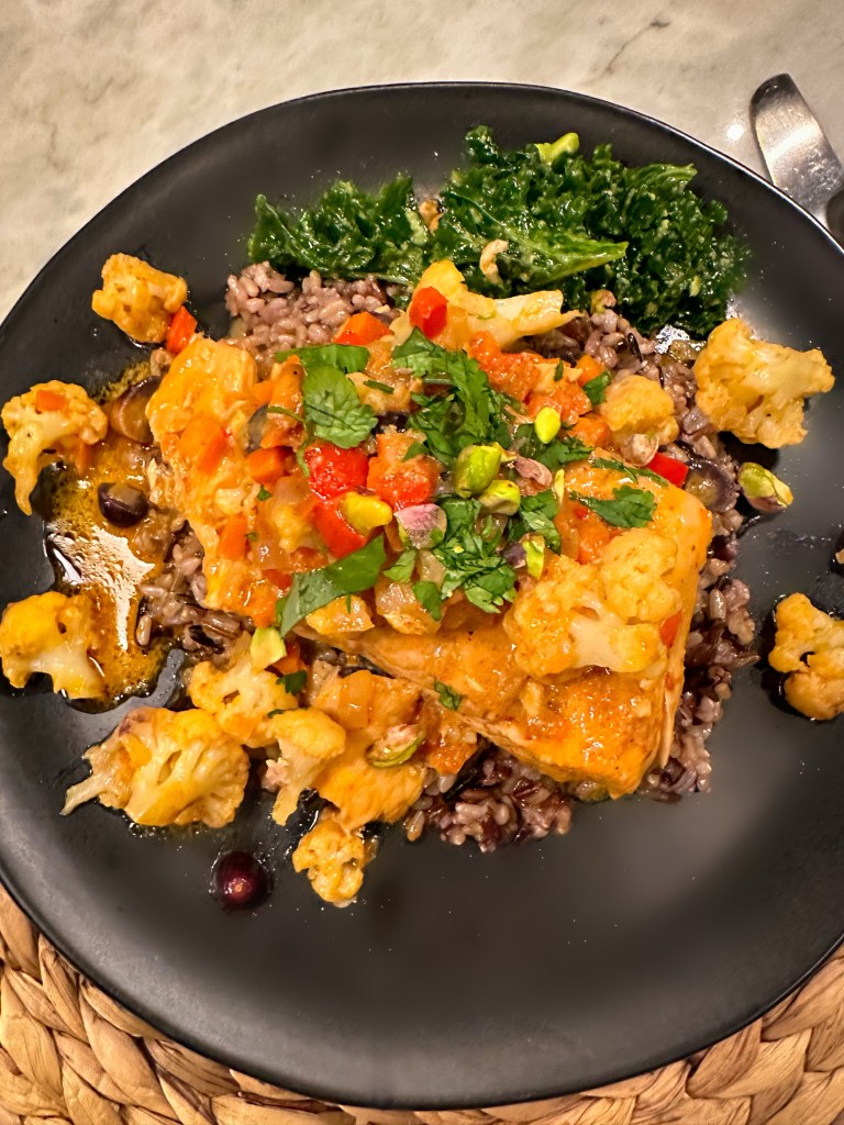 A healthy and delicious salmon dinner! This was so flavorful and juicy...because it was poached in COCONUT MILK! Just let that sink in...#glutenfree #keto #lowcarb #food #healthyfood #edrecovery #cooking #recipe #salmon #yum