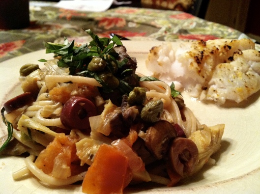 Italian Artichoke Pasta with Broiled Hake Fish by BeautyBeyondBones #cooking #food #glutenfree #paleo #foodie #edrecovery