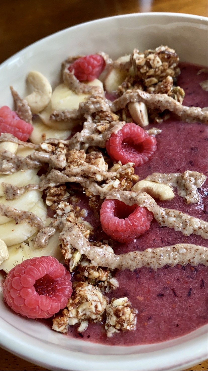 Berry Cherry Smoothie Bowl by BeautyBeyondBones #edrecovery #food #breakfast #brunch #healthyfood #vegan #glutenfree #grainfree #specificcarbohydratediet