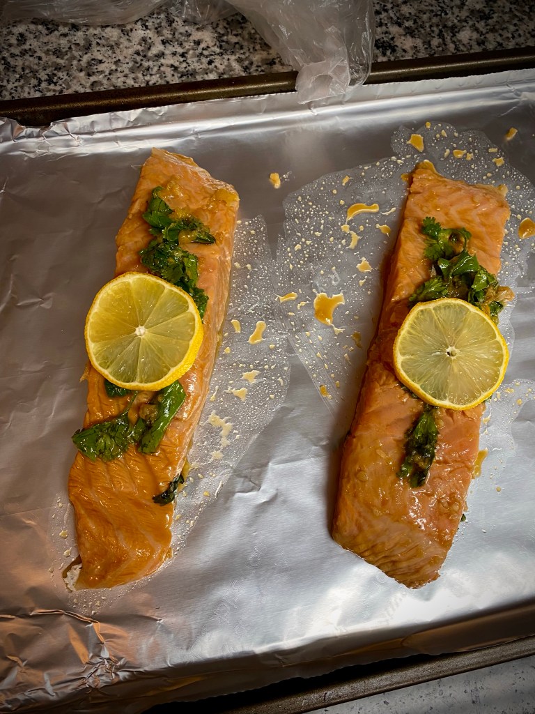 If you're not marinating your salmon, you're doing it wrong! This FLAVORFUL Ginger Lime Salmon has a secret ingredient...pineapple! It's a phenomenal #dinner your family will love! #cooking #food #salmon #seafood #fish #healthyfood #lowcarb #glutenfree #specificcarbdiet 