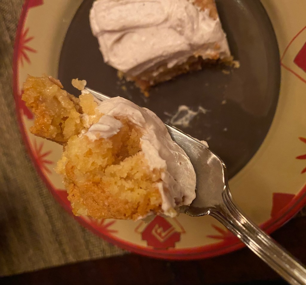 My mom’s famous #pumpkin #cake is outrageously #delicious and incredibly easy! It’s so light and creamy and just melts in your mouth! And it’s SO easy to make! It’s a glorified “dump cake!” #thanksgiving #recipe #dessert #baking #family #vegetarian #cooking 