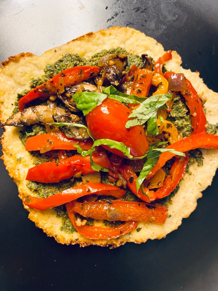 Keto Pesto Pizza! By BeautyBeyondBones #pizza #keto #glutenfree #grainfree #paleo #healthyfood #edrecovery #food