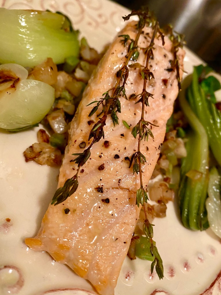 Thyme Roasted Salmon by BeautyBeyondBones #seafood #pescatarian #salmon #dinner #glutenfree #paleo #grainfree #food #edrecovery #cooking #healthyfood