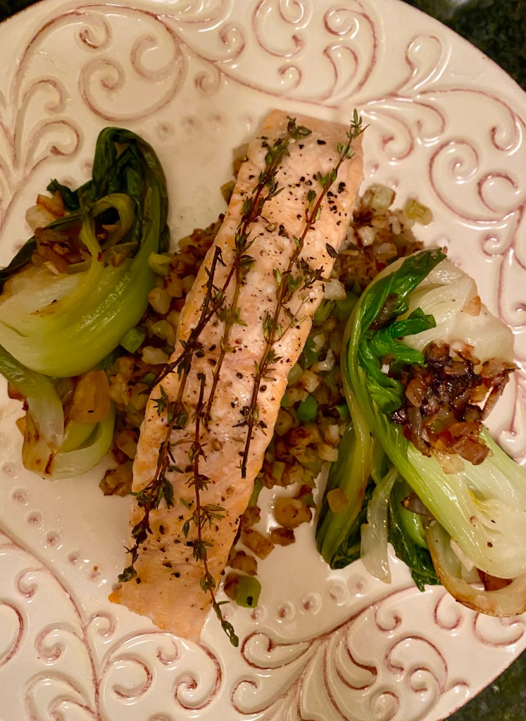 Thyme Roasted Salmon by BeautyBeyondBones #seafood #pescatarian #salmon #dinner #glutenfree #paleo #grainfree #food #edrecovery #cooking #healthyfood