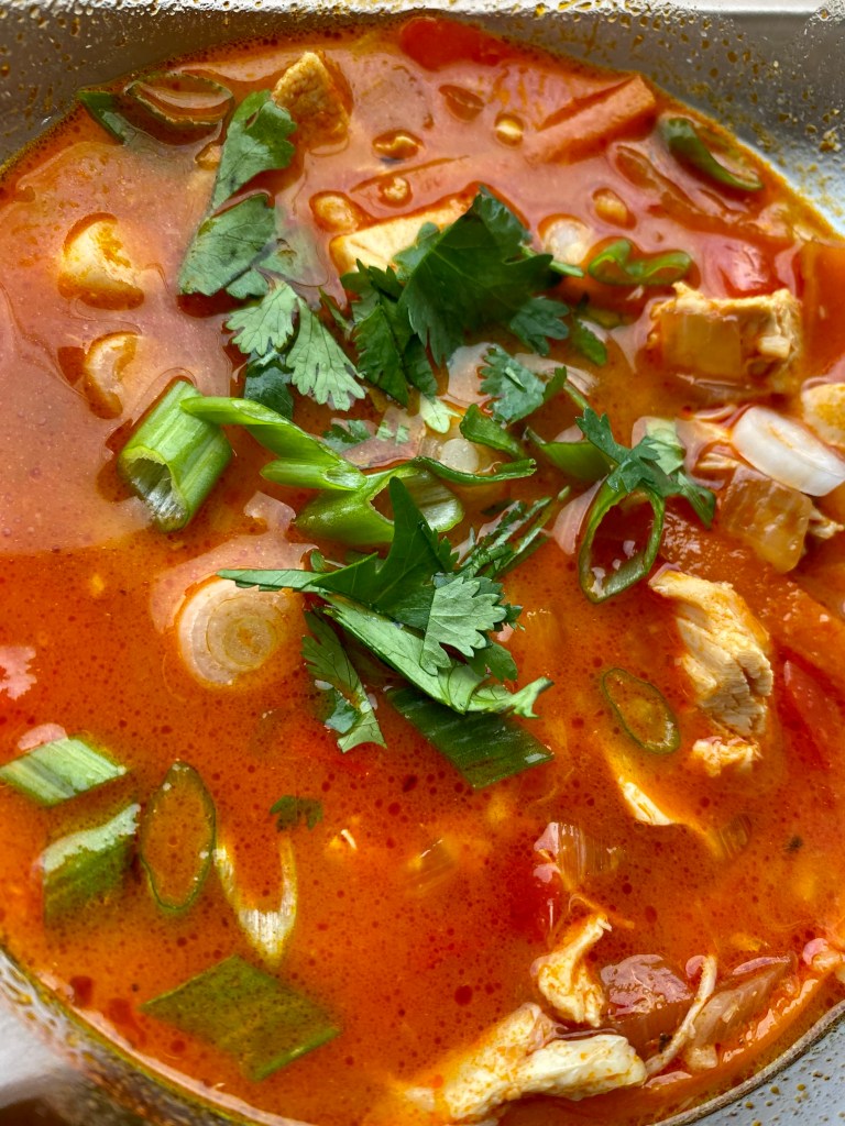 A healthy and delicious KETO soup! Thai Chicken Curry Soup! Made with nutritious ingredients and hearty rotisserie chicken, you can whip up this fast and easy lunch or dinner in no time! #cooking #recipe #food #fitness #keto 