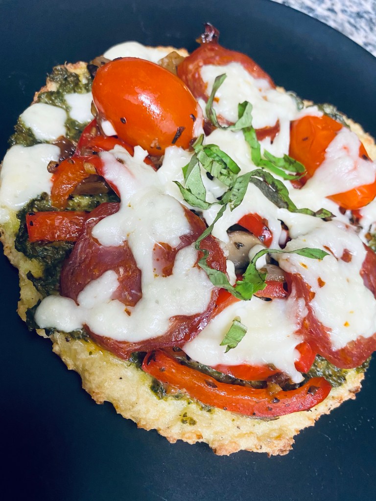 Keto Pesto Pizza! By BeautyBeyondBones #pizza #keto #glutenfree #grainfree #paleo #healthyfood #edrecovery #food