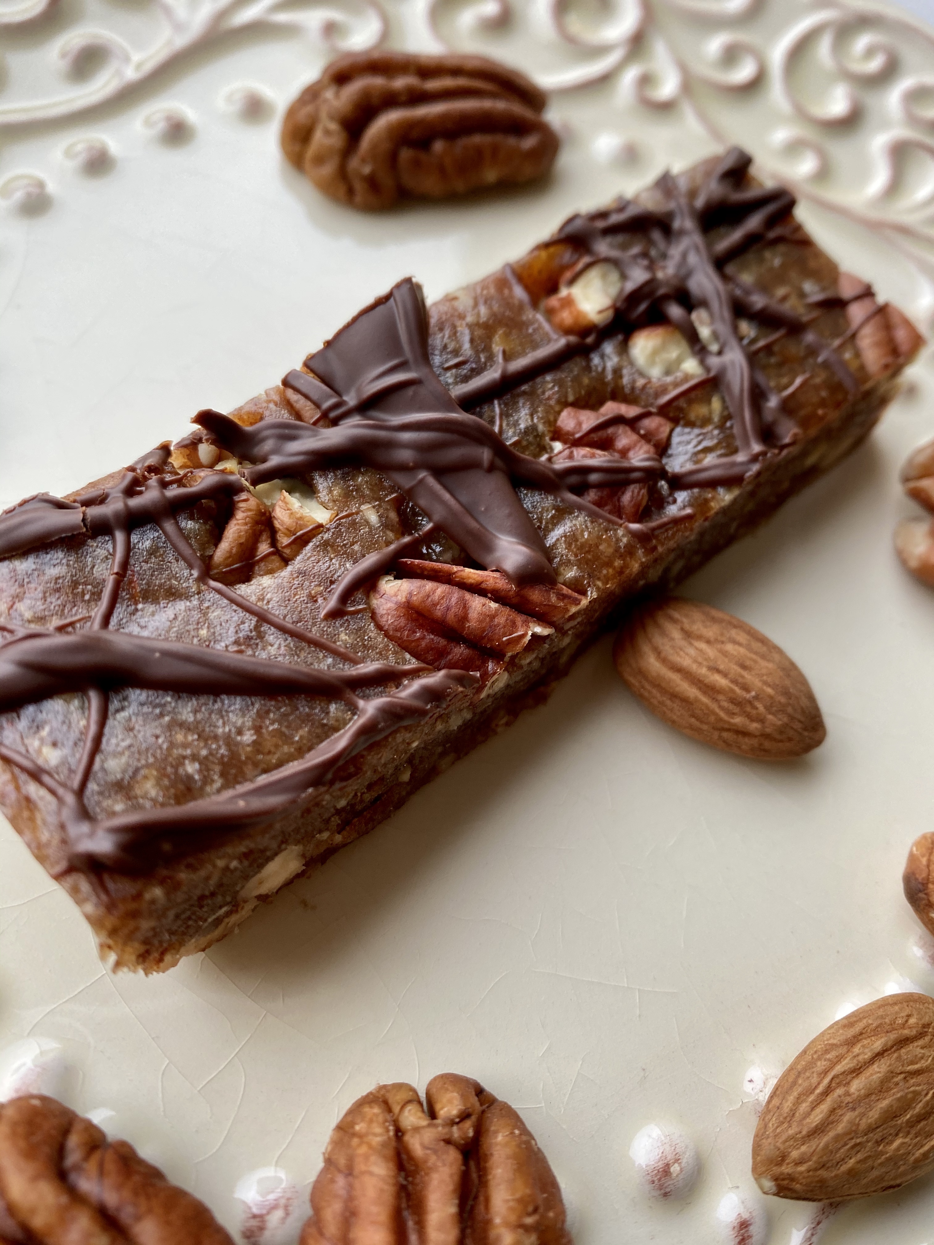 Chocolate Turtle Bars by BeautyBeyondBones #food #dessert #glutenfree #vegan #paleo #raw #healthyfood #edrecovery #chocolate 