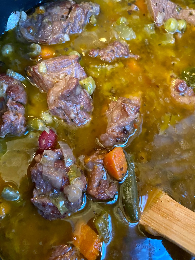 Hearty comfort food at its finest! Beef Stew! Except make it #keto! Hunks of hearty beef and cozy veggies in a delicious creamy broth! A cool weather recipe you’ll crave again and again! #cooking #recipe #glutenfree #paleo #healthy #lowcarb #beef #fall #winter 