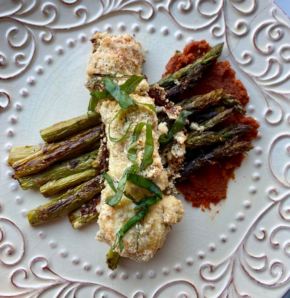 Almond Flour Breaded Cod, with shoestring sweet potato fries and sun-dried tomato pesto! By BeautyBeyondBones #glutenfree #grainfree #keto #paleo #specificcarbohydratediet #pescatarian #dinner #food #edrecovery #yum